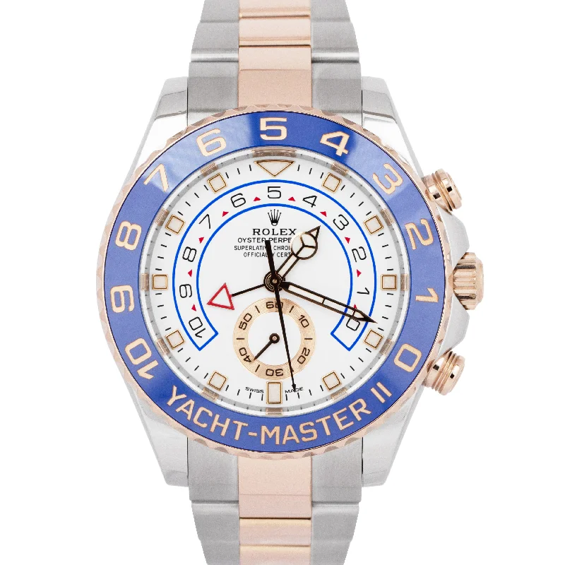 Women's Smart Watches with Health Monitoring-Rolex Yacht-Master II White Two-Tone 18K Rose Gold Steel 116681 44mm Watch B+P