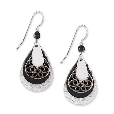 Elegant Earrings for Formal Wear-Silver Forest Earrings Silver Black Tear Filigree