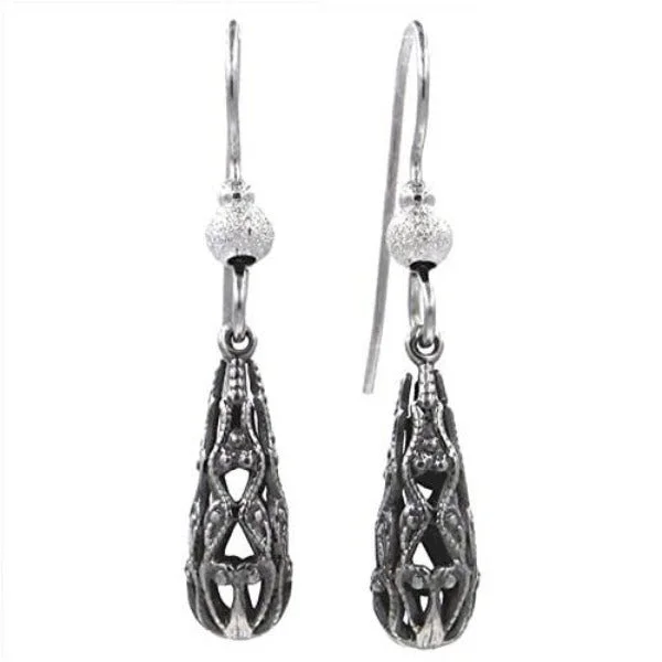 Funky Earrings for Casual Styles-Silver Forest Silver Tone Filigree Drop Earrings