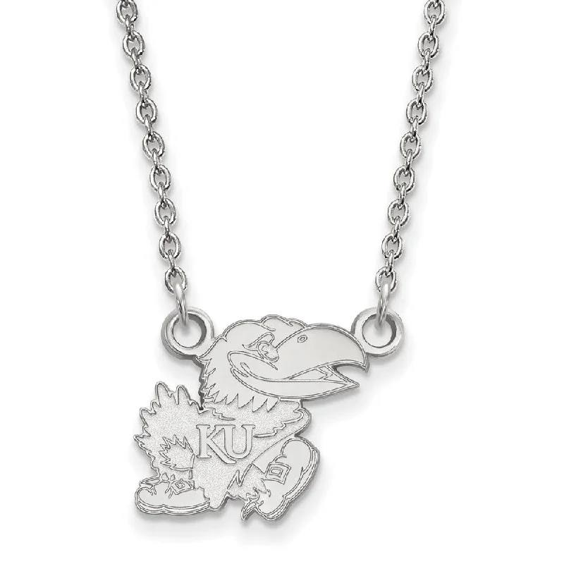 Crystal Bead Necklace for Casual Wear-Sterling Silver U of Kansas Small Mascot Pendant Necklace