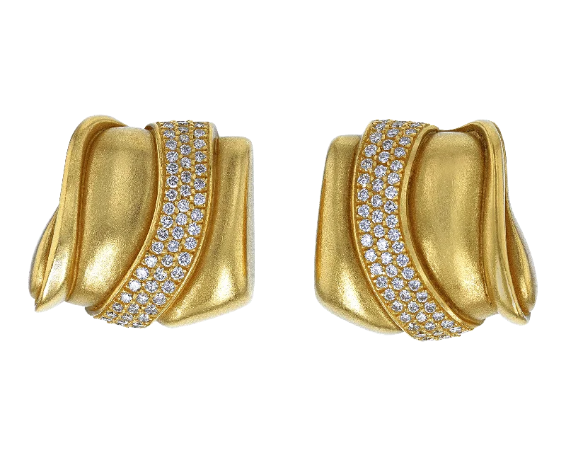 Stylish Statement Earrings-Kieselstein-Cord Gold and Diamond Earrings