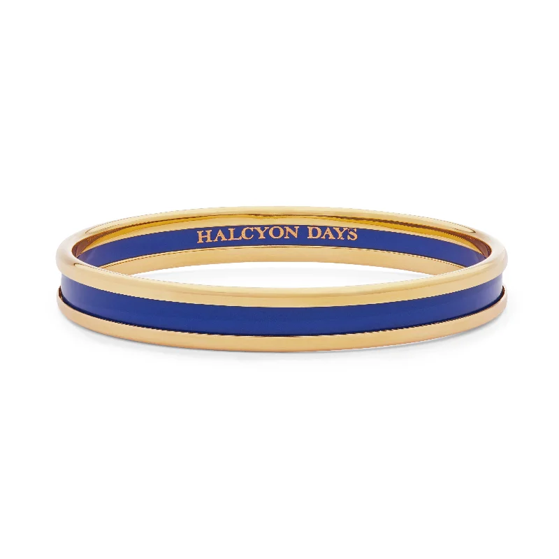 Gold Bangles with Crystal Accents-Skinny Deep Cobalt & Gold Enamel Bangle