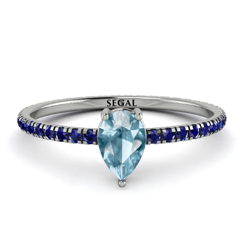 Classic Gold Wedding Ring-Pear Aquamarine Ring With Micro Pave - Taylor No. 415