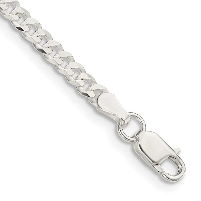 Leather Bracelet for Casual Wear-Sterling Silver 3.15mm Flat Curb Chain Bracelet