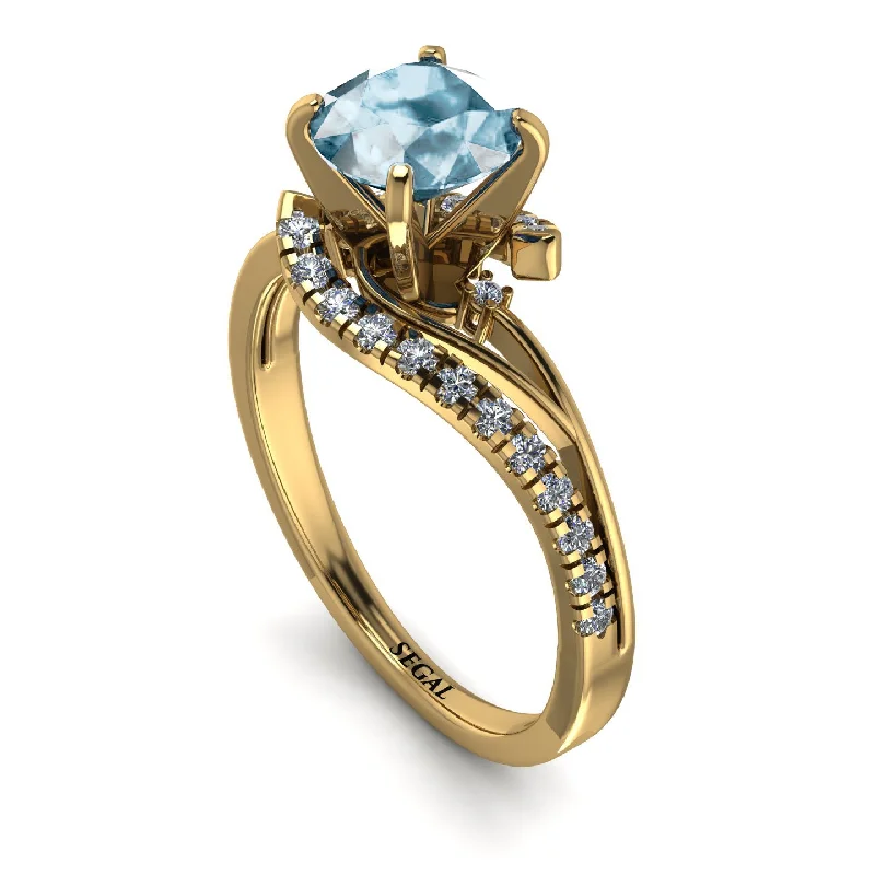 Custom Wedding Ring for Special Day-Twist Shank Aquamarine Engagement Ring - Maria No. 401