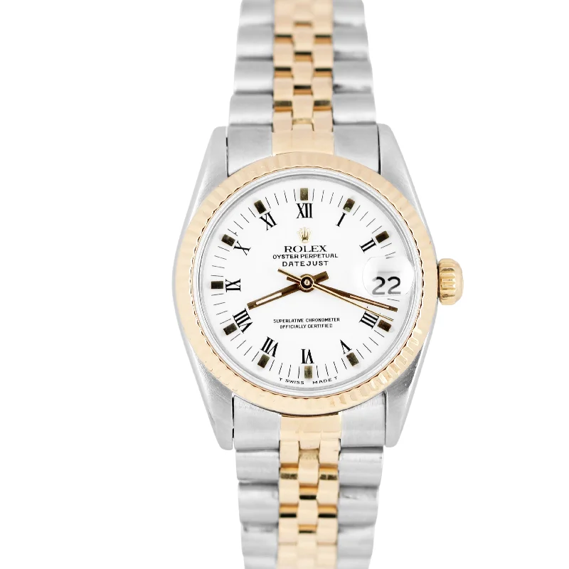 Stylish Watches for Everyday Wear-Rolex DateJust Midsize 31mm Two-Tone 18K Gold Steel White Roman 68273 Watch