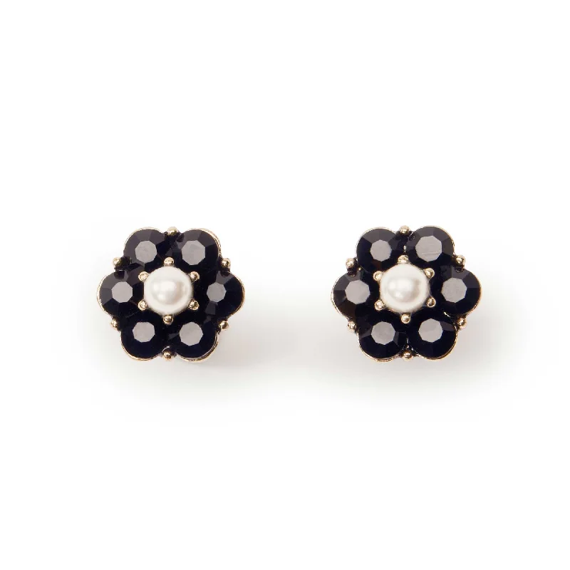 Fashionable Stud Earrings for Women-Small Jet Flower Stud Earrings: Pearl Stud Earrings