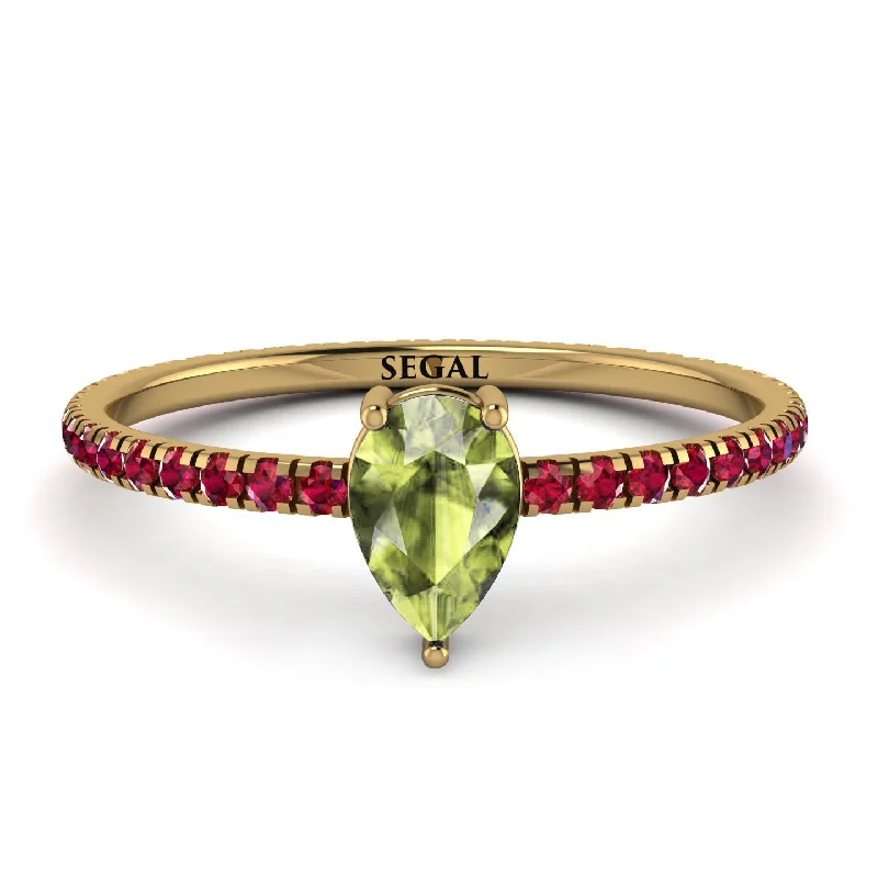 Handcrafted Engagement Ring for Women-Pear Peridot Ring With Micro Pave - Taylor No. 710