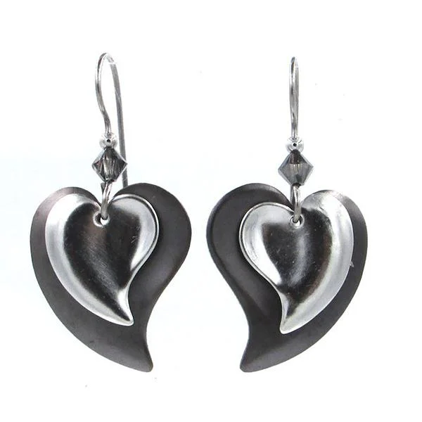 Cute Earrings for Everyday Wear-Silver Forest Earrings Silver Black Layered Heart