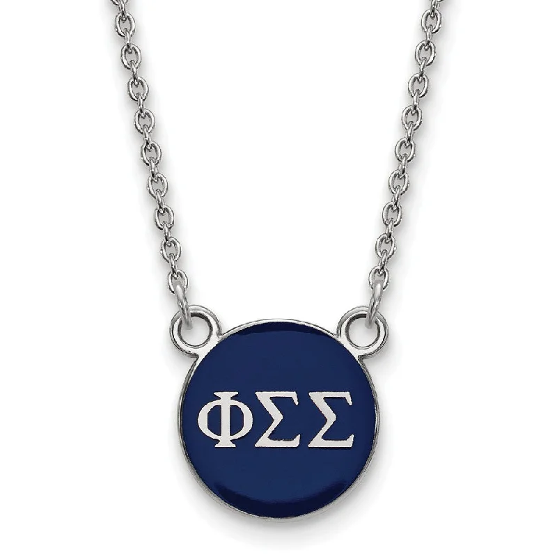 Silver Necklace with Colored Stones-Sterling Silver Phi Sigma Sigma Small Navy Enamel Disc Necklace