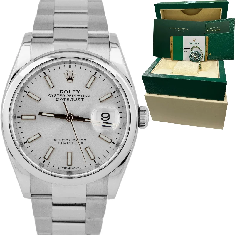 Men's Watches with Date Function-MINT Rolex DateJust 36mm Silver Stainless Steel Smooth Bezel Oyster Watch 126200