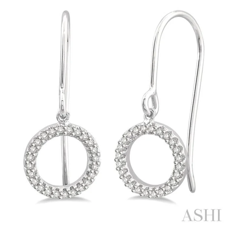 Small Hoop Earrings for Daily Wear-1/6 Ctw Hollow Cut Disc Round Cut Diamond Earrings in 10K White Gold