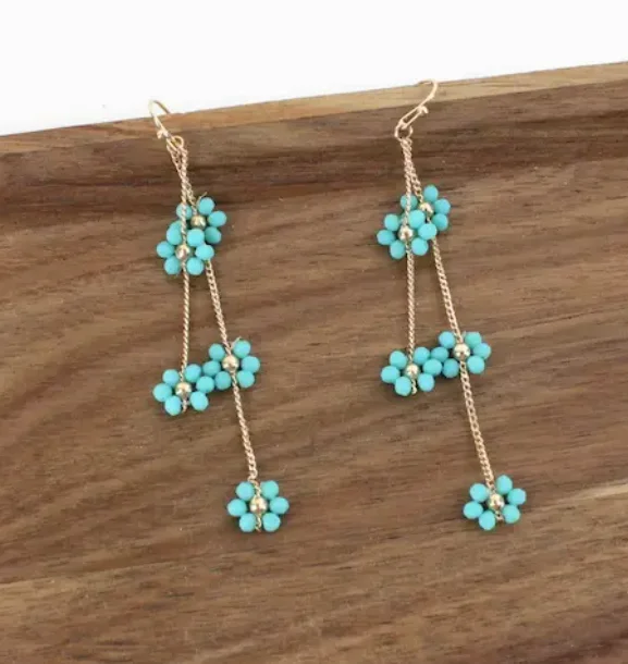 Timeless Gold Earrings for Women-Earrings - Glass Beads Flower and Chain Earrings