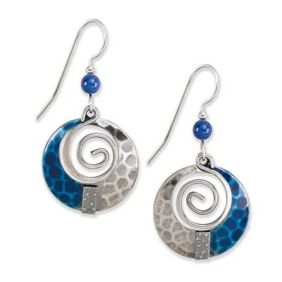 Geometric Silver Earrings for Style-Silver Forest Earrings Silver Swirl Blue Leopard