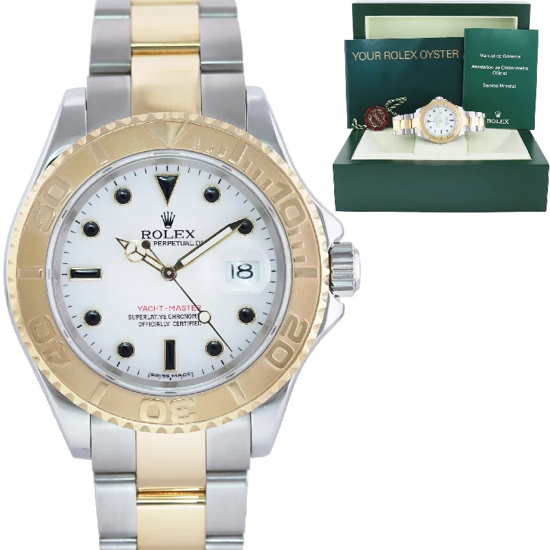 Designer Watches with Custom Engraving-MINT 2005 Rolex 16623 Two Tone Yellow Gold Steel Yachtmaster Champagne Watch Box