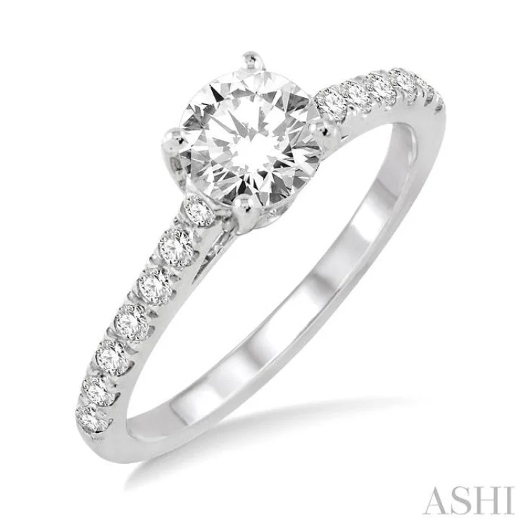 Silver Stackable Rings for Fashion-1/3 Ctw Diamond Semi-Mount Engagement Ring in 14K White Gold