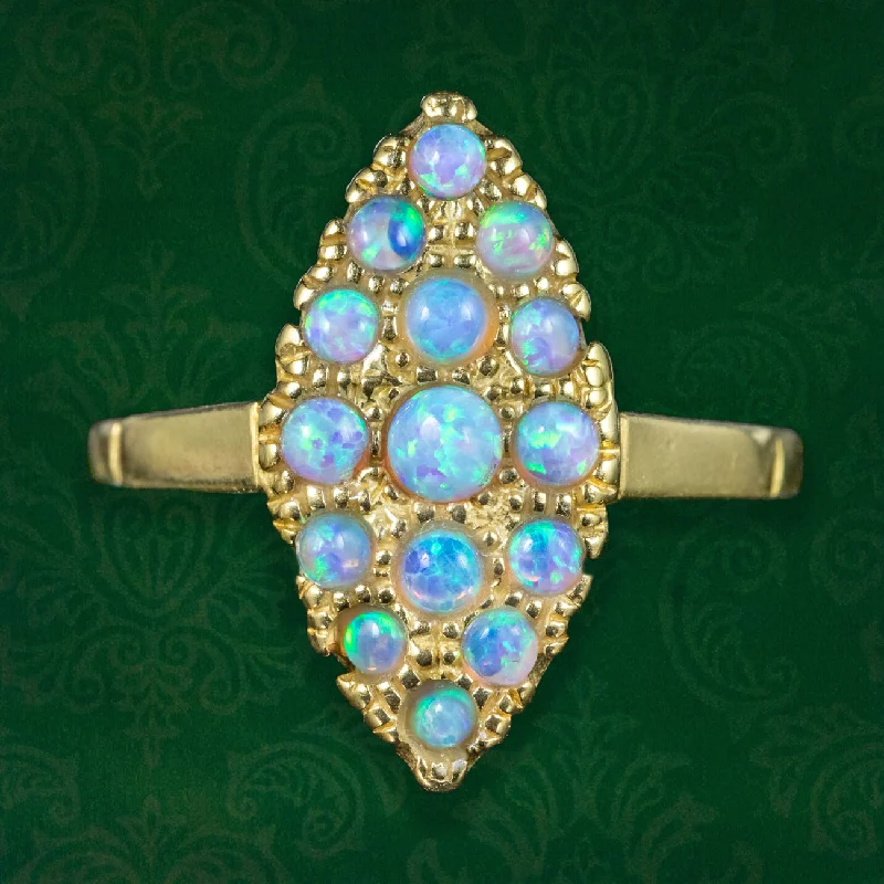 Vintage Style Ring for Women-Victorian Style Opal Navette Cluster Ring