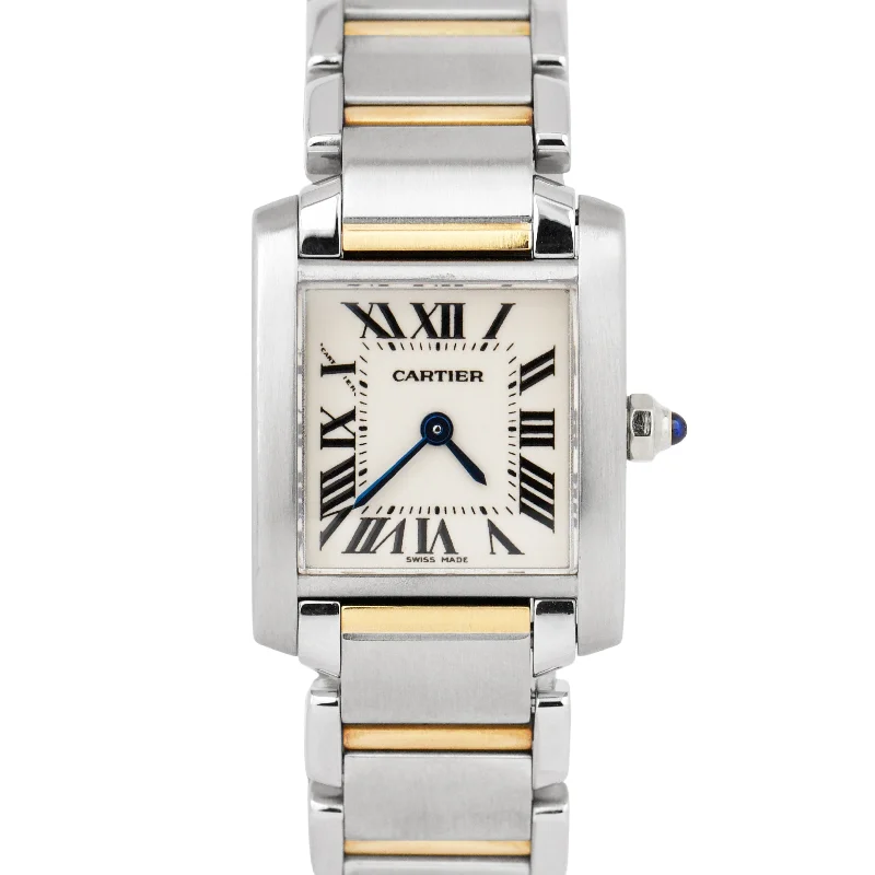 Men's Watches with Leather Bands for Casual Style-Cartier Tank Francaise Two-Tone Stainless Gold Roman Quartz Watch 2384 W51007Q4