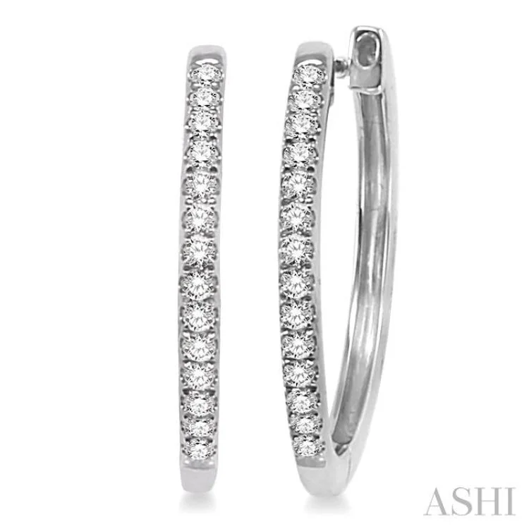 Colorful Crystal Earrings-1/4 Ctw Round Cut Diamond Hoop Earrings in 10K White Gold