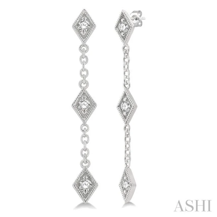 Custom Earrings for Fashion Forward Look-1/6 Ctw Kite Shape 3-Station Round Cut Diamond Drop Earring in 10K White Gold