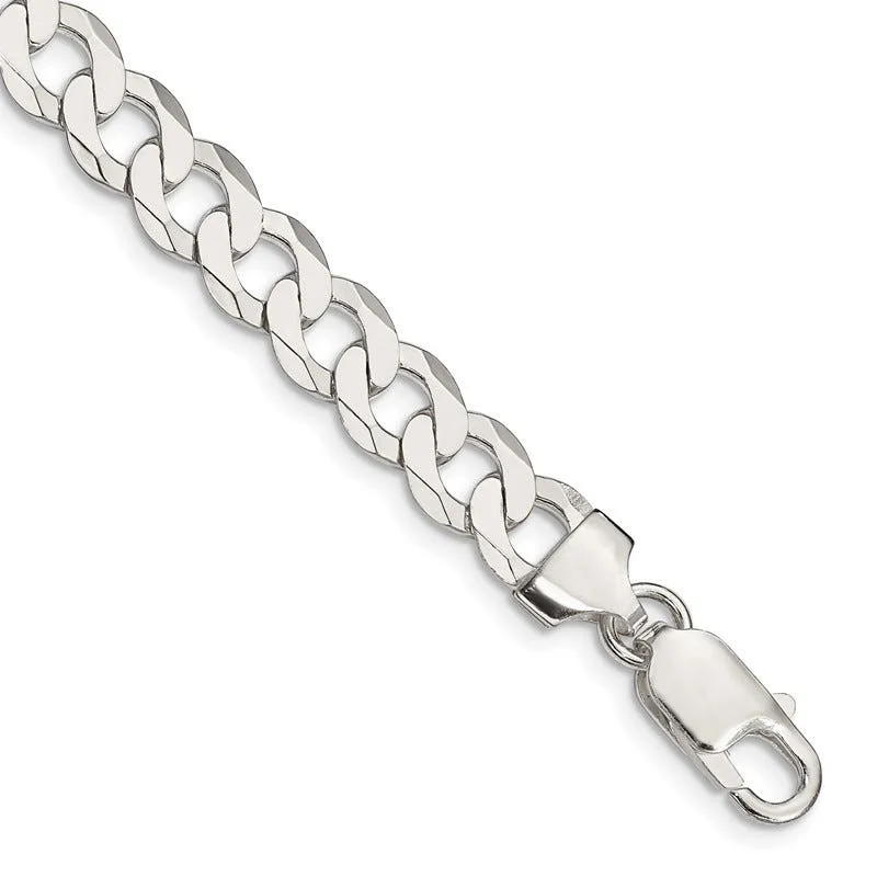 Boho Style Bracelet for Casual Wear-Sterling Silver 8mm Flat Curb Chain Bracelet