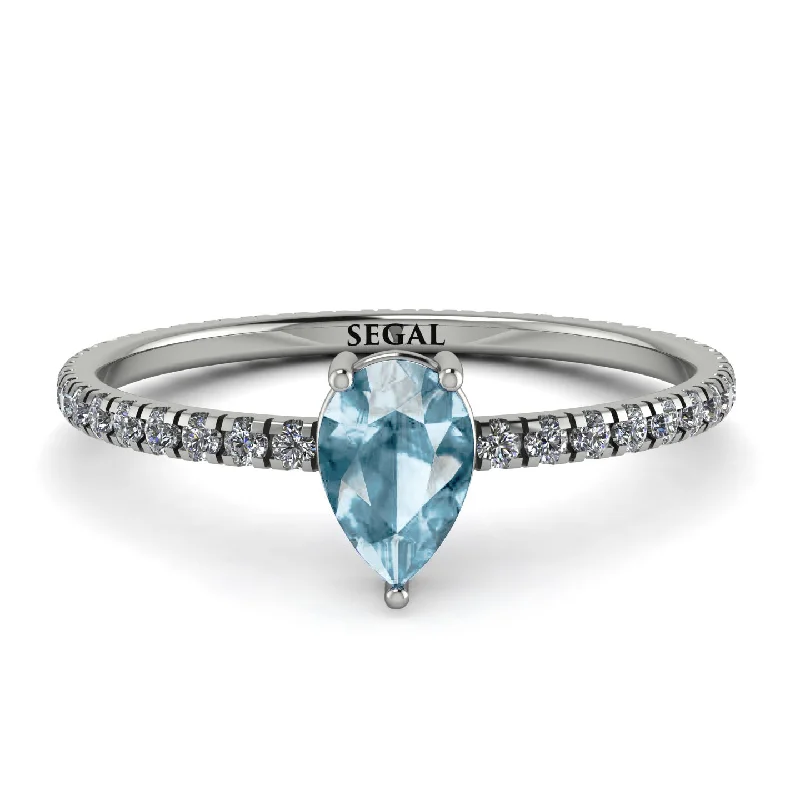 Luxury Wedding Ring for Anniversary-Pear Aquamarine Ring With Micro Pave - Taylor No. 403