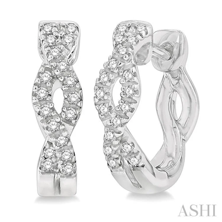 Pearl Earrings for Weddings-1/6 Ctw Entwined Round Cut Diamond Huggie Earrings in 10K White Gold