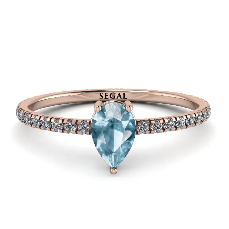 Gemstone Ring with Sapphire-Pear Aquamarine Ring With Micro Pave - Taylor No. 402