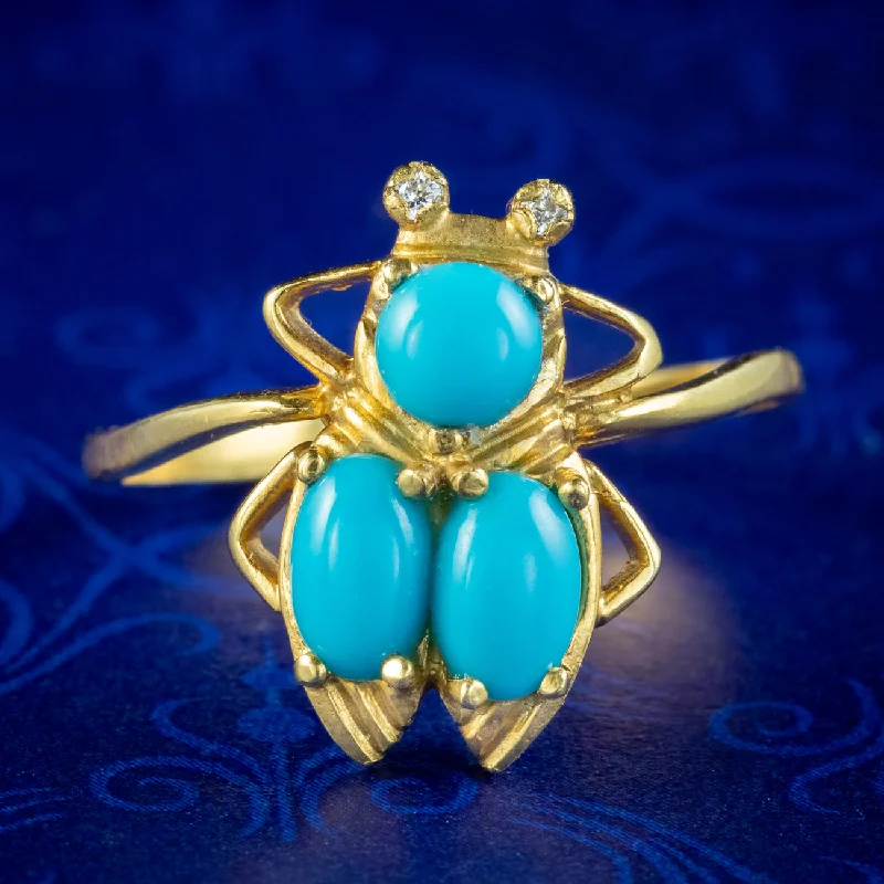 Custom Wedding Ring for Fashionable Couples-Victorian Style Turquoise Insect Ring