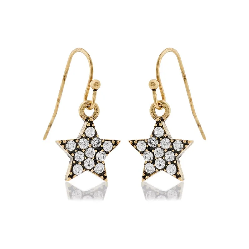 Everyday Earrings for Casual Wear-Diamante Star Crystal Star Earrings: Vintage Style Brass Start Drop Earrings