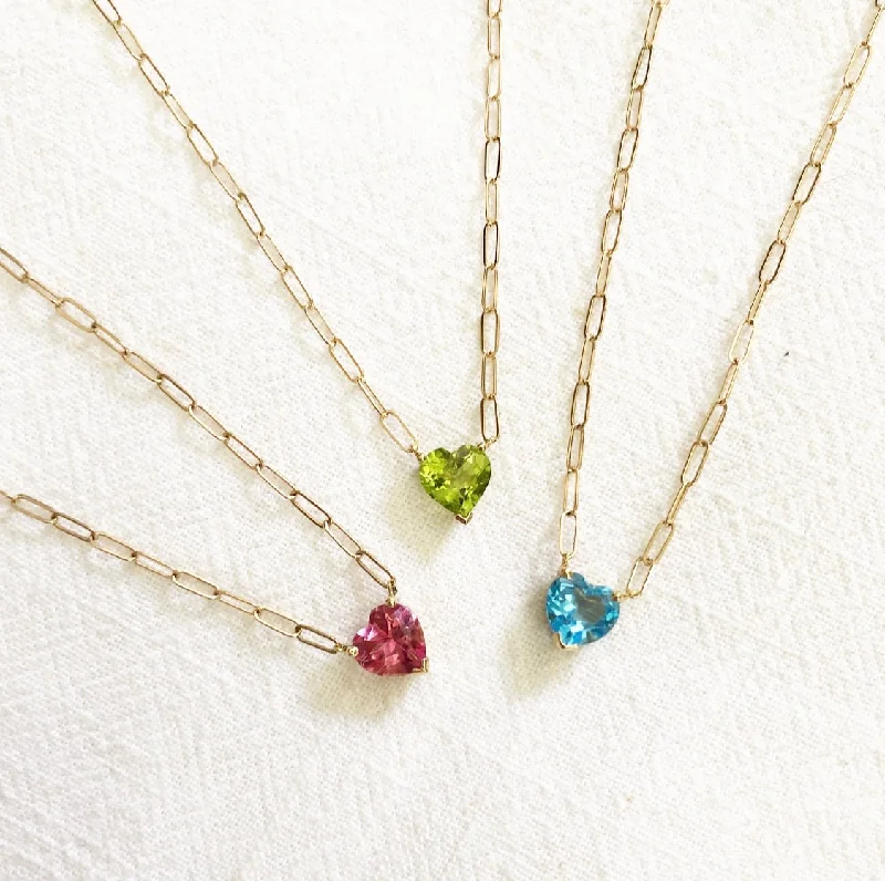 Sparkly Necklace for Fashion Forward Women-14k gemstone heart on link chain