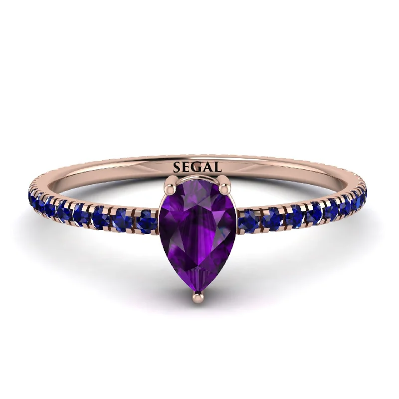 Elegant Vintage Wedding Band-Pear Amethyst Ring With Micro Pave - Taylor No. 314