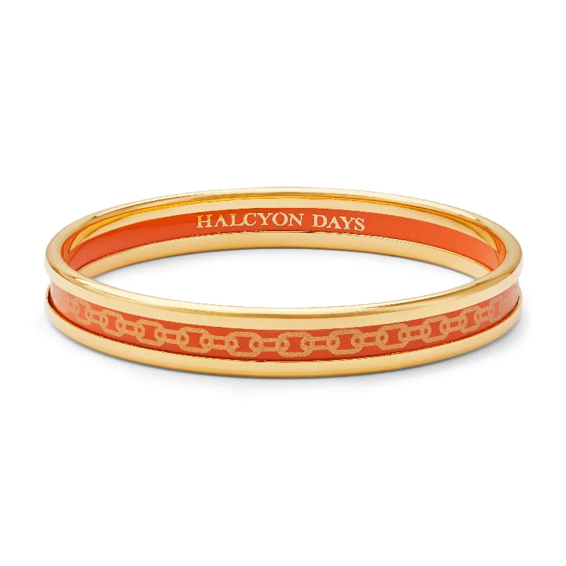 Unique Bangles for Fashion Forward Women-Skinny Chain Orange & Gold Enamel Bangle