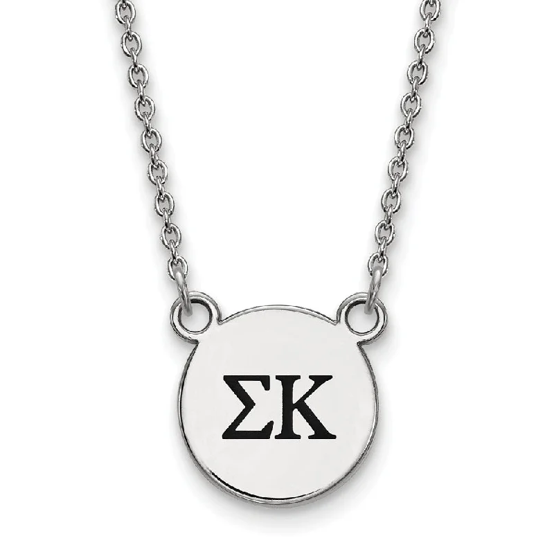 Simple Silver Pendant Necklace-Sterling Silver Sigma Kappa Small Enamel Greek Letters Necklace