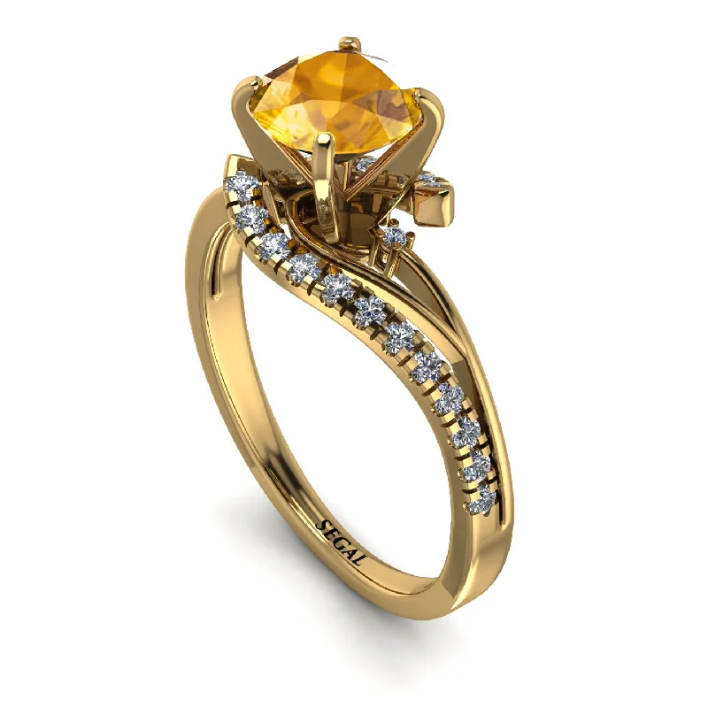 Trendy Gold Ring for Fashion-Twist Shank Yellow Diamond Engagement Ring - Maria No. 1001