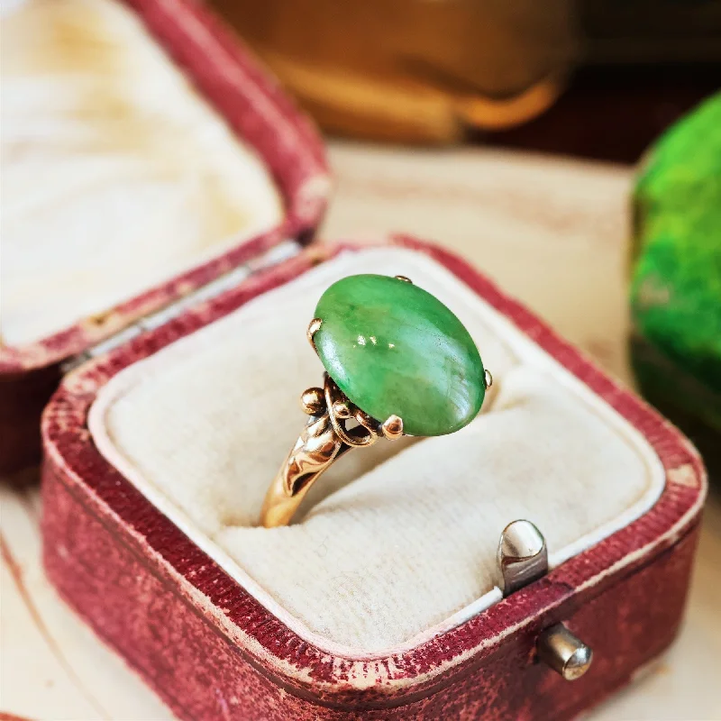 Pearl Ring for Elegant Look-A Sensational Vintage Chinese 14K Gold Jadeite Dress Ring