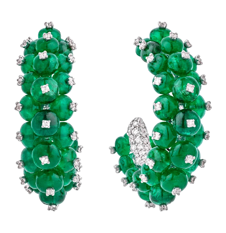 Colorful Gem Earrings-Emerald Bead Earrings, 28.10 carats