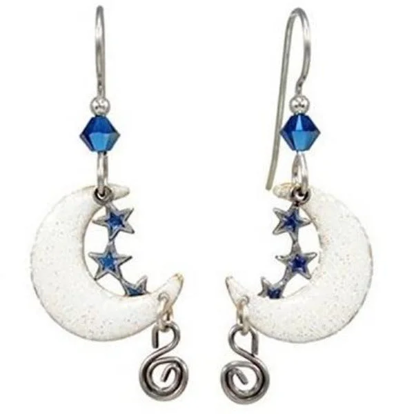 Classic Earrings for Women-Silver Forest Goldtone Surgical Steel Dangle Moon Stars & Crescent Earrings