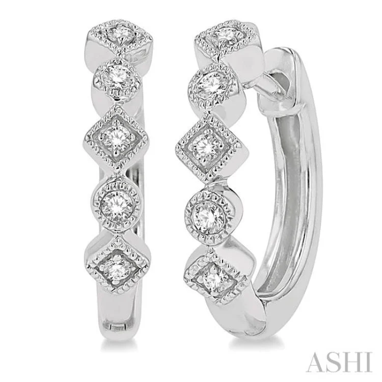 Dazzling Drop Earrings for Formal Wear-1/10 Ctw Circular & Rhombus Mount Round Cut Diamond Huggie Earrings in 10K White Gold