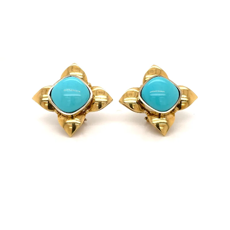 Beautiful Earrings for Weddings-Retro Turquoise Gold Flower Earrings