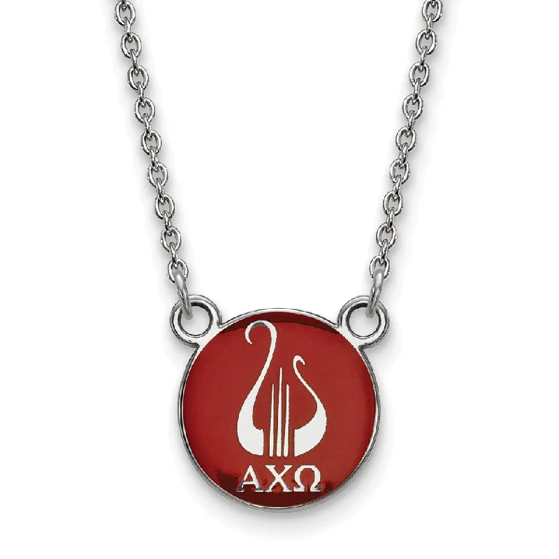 Vintage Pendant Necklace for Women-Sterling Silver Alpha Chi Omega Small Red Enamel Logo Necklace