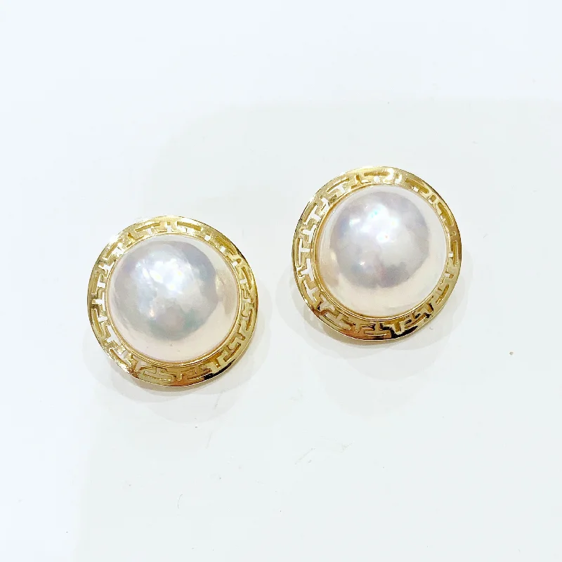 Earrings for Sensitive Ears-Estate Collection Earrings - 14K Yellow Gold w/18MM Mabe Pearls