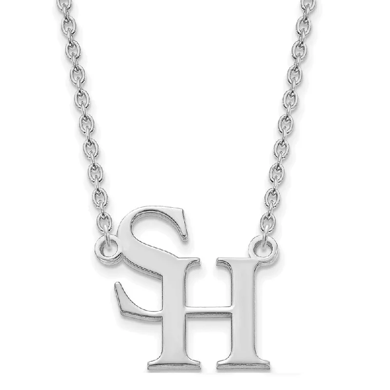 Pearl Drop Necklace for Brides-Sterling Silver Sam Houston State Small 'SH' Pendant Necklace