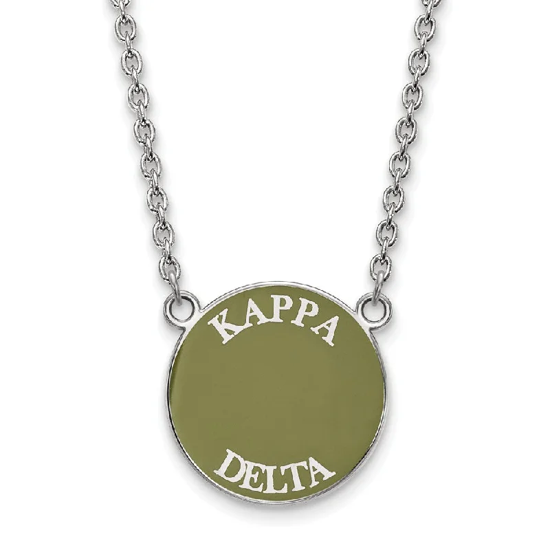 Heart Shaped Necklace for Girls-Sterling Silver Kappa Delta Large Enamel Disc Necklace