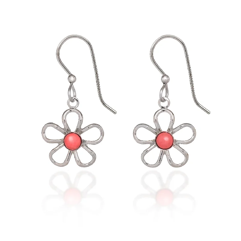 Creative Earrings for Trendy Looks-Silver Forest Silver Wirey Flower Pierced Earrings with Pink Coral Howlite Stone