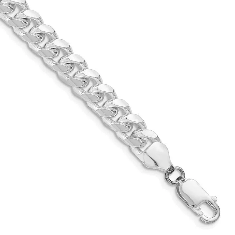 Luxury Diamond Bracelets for Engagement-Sterling Silver Rhodium-plated 7.35mm Domed w/ Side D/C Curb Chain Bracelet