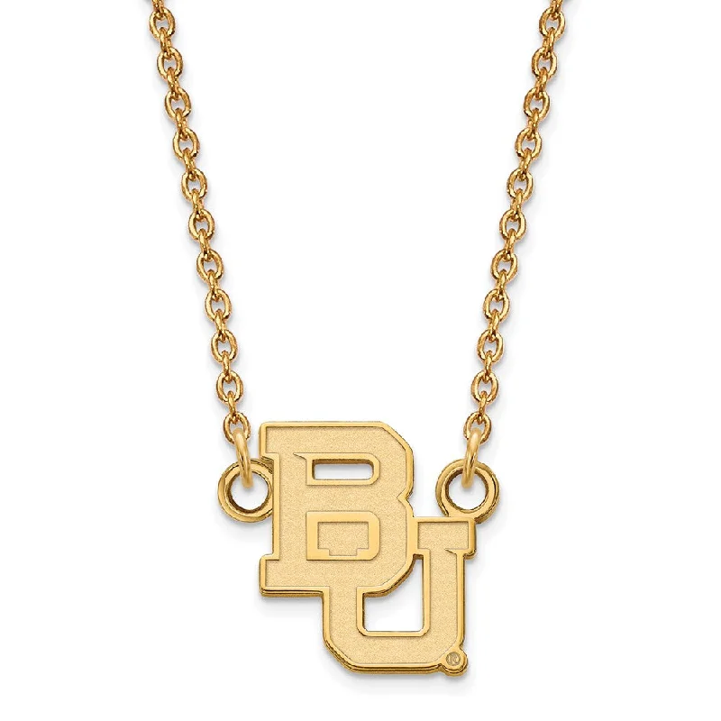 Bridal Necklace with Pearls-10k Yellow Gold Baylor U Small 'BU' Pendant Necklace