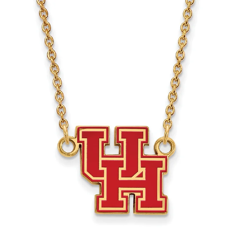 Sparkling Gold Necklace for Night Out-14k Gold Plated Silver U of Houston Small Enamel Pendant Necklace