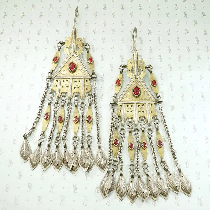 Handmade Hoop Earrings for Women-Exceptional Fire Gilded Silver Turkmen Earrings