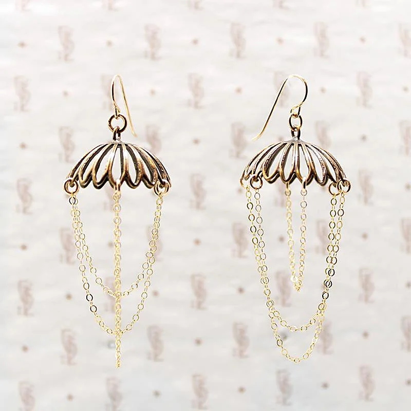 Minimalist Gold Earrings-Vintage Brass Chandelier Earrings by Brin